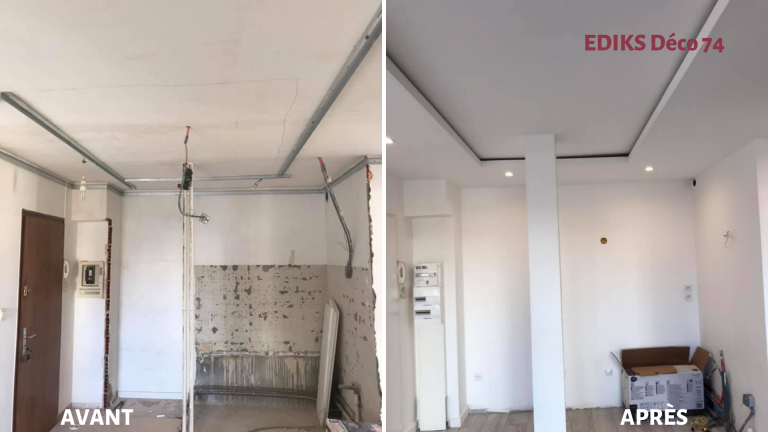 Avant / après : faux plafond et éclairage par EDIKS déco74