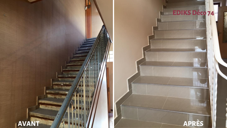 Avant / après : escalier carrelé par EDIKS déco74