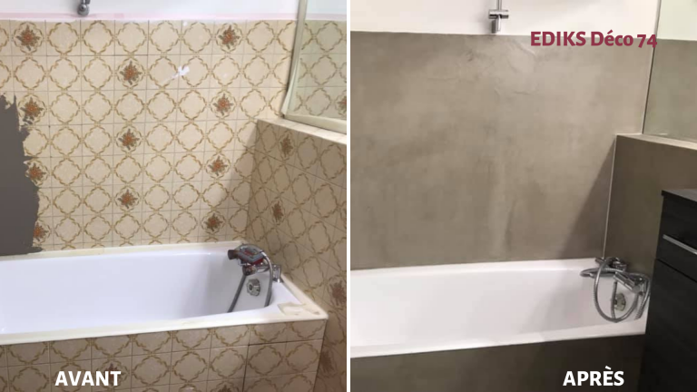 Avant / après : faïence autour de la baignoire par EDIKS déco74